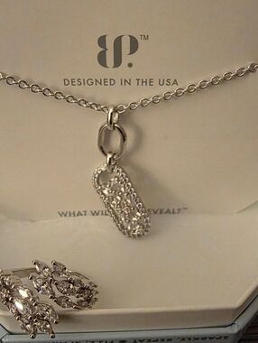 BP Silver-Tone Pavé Crystal Pendant Necklace with Matching Crystal Ring